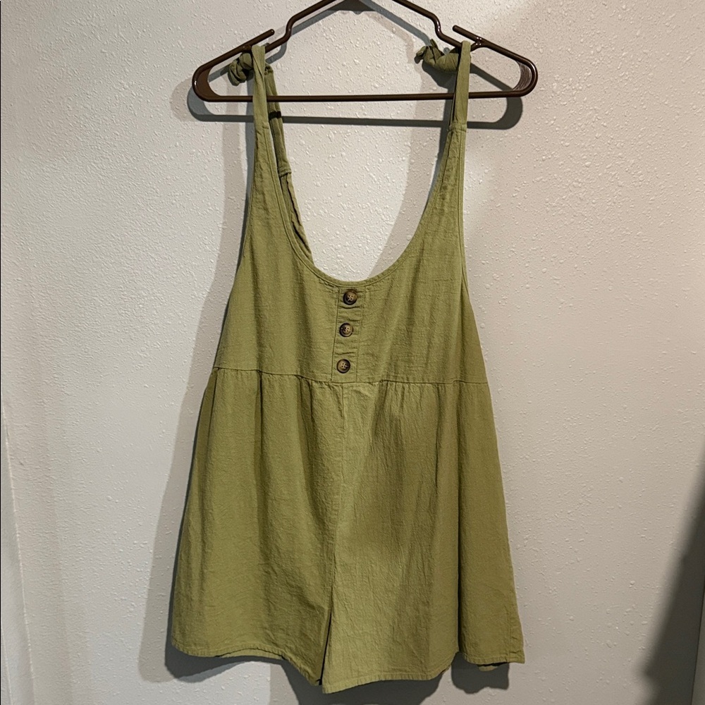 Olive Green Button-Front Women's Maternity Romper